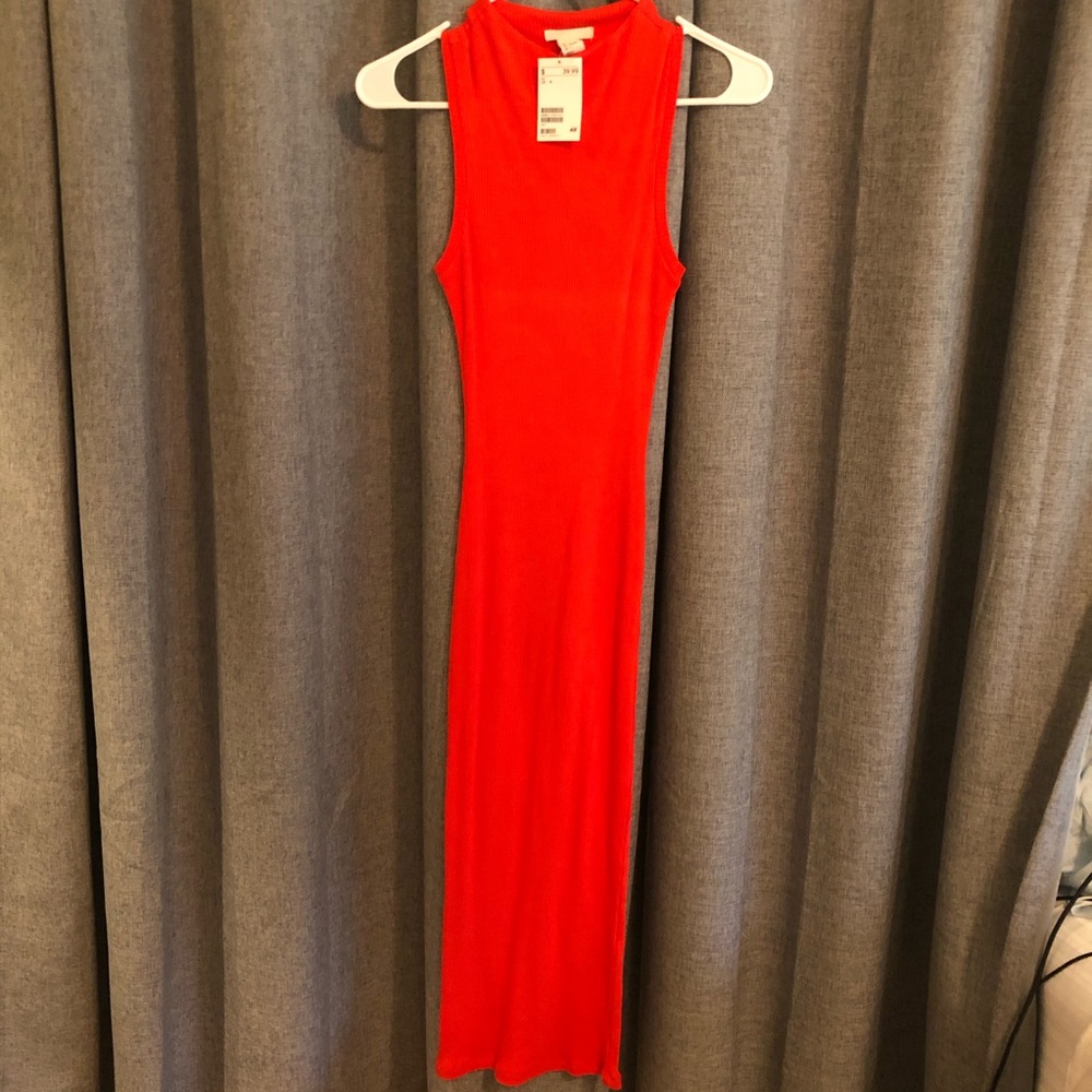 Orange ribbed, super fitted, super stretchy dress